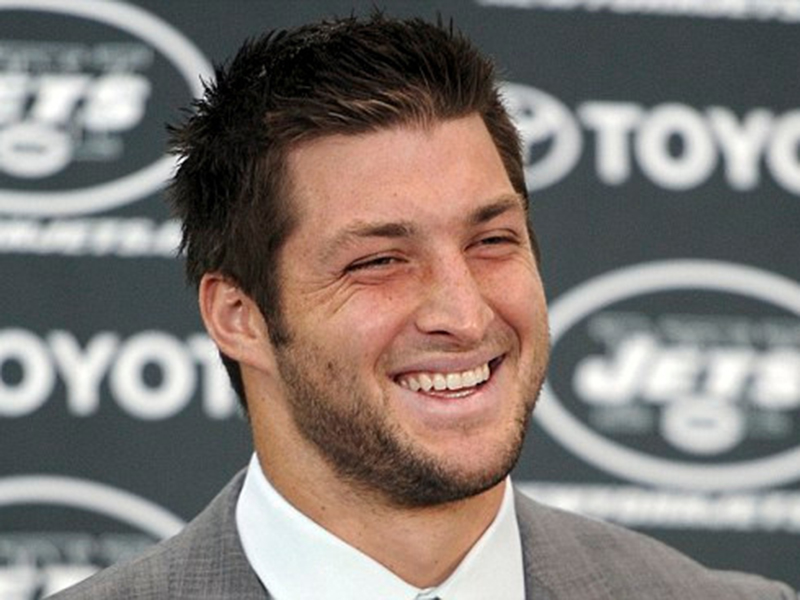 New York Jets quarterback Tebow speaks at a news conference introducing him as a Jets at the team’s training in Florham Park